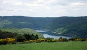 Blick von der Dreiborner Hochfläche im Nationalpark Eifel auf die Urfttalsperre.