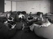 Researchers meet on beanbag chairs at Xerox PARC.