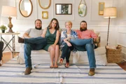 Camera aware portrait of homeowners Laura and Ross Tew and hosts Ben & Erin Napier, as seen on Home Town.