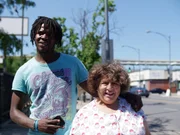 Miriam Margolyes (right) with ex-gang member SP in Chicago's South Side