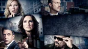 Oben: Detective Amanda Rollins (Kelli Giddish) und Dominick "Sonny" Carisi (Peter Scanavino) Mitte: Lieutenant Olivia Benson (Mariska Hargitay)  Unten: Rafael Barba (Raúl Esparza, l.), Odafin 'Fin' Tutuola (Ice-T)