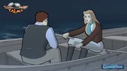 In einem Rettungsboot können Talma und Bob dem zwielichtigen Geschäftsmann Leonard Hurd entkommen.