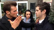 Alex (li.), Janina und Timo vor dem Restaruant