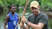 Ed Stafford trying to learn canoe skills.