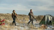 Bear and Rain leave their camp together to hunt pheasant.