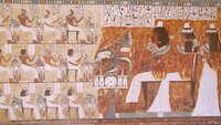 Picture shows_Extraordinary painted wall in Qubbet el-Hawa north tomb. Constructed for a mayor of Elephantine around 3500 years ago. It depicts members of his family. Qubbet el-Hawa, Aswan, Southern Egypt Picture shows_Extraordinary painted wall in Qubbet el-Hawa north tomb. Constructed for a mayor of Elephantine around 3500 years ago. It depicts members of his family. Qubbet el-Hawa, Aswan, Southern Egypt