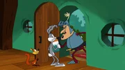 Squeaks und Bugs Bunny verstecken ihren Drachen vor dem Drachenjäger Littlechin.
