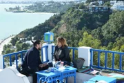 REBECCA and ZIED have hookah in Sidi Bou Said.