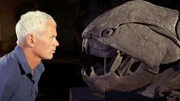 Jeremy Wade sizes up a Dunklosteus skull.