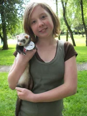 Lydia with ferret at the Ferret Agility Trials.