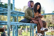 L-R: Arabella (Michaela Coel) and Terry (Weruche Opia)