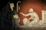 Odysseus verkleidet als Bettler vor seiner alten Amme Eurykleia