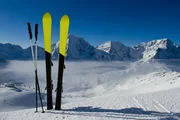 Ski, skiing, mountains, ski equipment on ski run