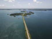 Aerial view of Panama Canal on the Atlantic side