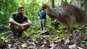 Close up of Forrest Galante with Cassowary.