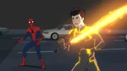L-R: Spider-Man / Peter Parker (voiced by Robbie Daymond), Harry Osborn (voiced by Max Mittelman)