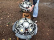 Pisté, Mexico - Eric Berkenpas works with National Geographic sun spheres. These sun spheres will light up the abyss of the cenote like never before.