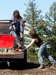 Bam and Bear Brown load building materials for the ranch.