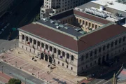 close-up of the Central Library Branch building on Copley Square