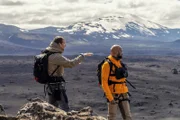 Bear Grylls and Keegan-Michael Key chat and take in the view. (National Geographic/Ben Simms)