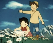 Die Bergwelt ist für Heidi voller Wunder - immer wieder muss sie die herrlichen Blumen betrachten.