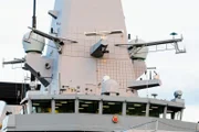 Bridge of HMS Duncan with radar system above