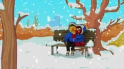 Elmo und Bert teilen sich eine Jacke.