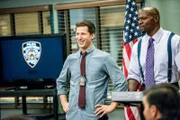 Pictured: (l-r) Andy Samberg as Jake Peralta, Terry Crews as Terry Jeffords.