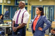 Pictured: (l-r) Terry Crews as Sgt. Terry Jeffords, Melissa Fumero as Amy Santiago.