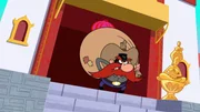 Yosemite Sam hat gerade ein Kloster ausgeraubt und freut sich über seine Beute.