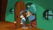 Squeaks und Bugs Bunny verstecken ihren Drachen vor dem Drachenjäger Littlechin.