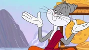 Bugs Bunny hat als Buddha die Ruhe weg und meditiert neben dem Kloster.