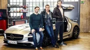 Die Moderatoren Alexander Bloch  (l.), Andreas Jancke und Testfahrer Lance David Arnold im "auto mobil" Studio.