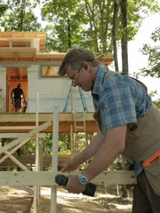 The crew working on the treehouse.