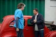Edd China and Mike Brewer with Ford PopPicture shows: Edd and Mike discussing next to ford Pop outside workshop