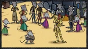 Sir Mouse stellt sich dem Schaukampf mit Sir Knight.