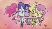 L-R: Pinkie Pie, Rarity, Twilight Sparkle, Applejack, Fluttershy