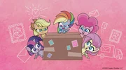 L-R: Twilight Sparkle, Applejack, Rainbow Dash, Pinkie Pie, Fluttershy