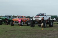 The Dirty 7’s Nick Vilmanis with Grass Money, Keith Spike with Hammerhead, and Randy Priest with Mud Stick line up for the pre-race face off. The Dirty 7’s Nick Vilmanis with Grass Money, Keith Spike with Hammerhead, and Randy Priest with Mud Stick line up for the pre-race face off.