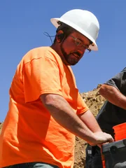 Jason Sanchez and Dave Turin run a pan at Box Creek Mine