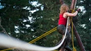 Bear Brown climbs piling.