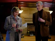 L-R: Ingrid Snares (Sarah Woodward), The Dean (Douglas Reith)