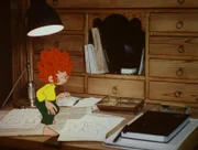 Pumuckl schreibt einen Brief an die Hausmeisterin. "Vier kalt" steht darin. Die Hausmeisterin wundert sich sehr und denkt bald, dass ein gefährlicher Verrückter sie bedrohen will.