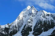 Beautiful snow covered mountain peaks in the Cordillera Blanca range of Huascaran National Park, Peru