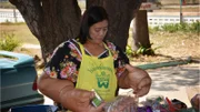 The woman with probably the largest hands in the world.