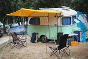 vintage caravan parked in a croatian camping