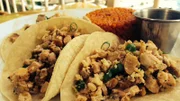 Two chicken tacos, as seen on Food Network's Mystery Diners, Season 8.