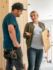 As seen on Help! I Wrecked My House, the Kehl residence is being fully renovated by Jasmine Roth. Jasmine talks with Scott Cross as they install flooring in the kitchen/loving room area.