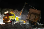 Ole Henrik and Michael towing the trailer. (National Geographic)