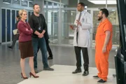 BLINDSPOT -- "The Big Blast from the Past Episode" Episode 414 -- Pictured: (l-r) Mary Stuart Masterson as Eleanor Hirst, Sullivan Stapleton as Kurt Weller, Jordan Johnson-Hinds as Stuart, Ennis Esmer as Rich Dotcom -- (Photo by: Barbara Nitke/NBC/Warner Brothers)BLINDSPOT -- "TBD" Episode 414 -- Pictured: (l-r) -- (Photo by: Barbara Nitke/NBC/Warner Brothers)